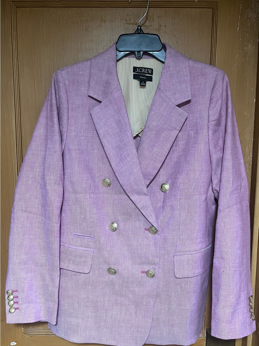 JCrew Bristol Blazer Lilac Linen Purple Double Breasted Gold Button Jacket Sz 10